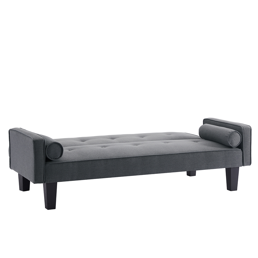 71" Linen Fabric Upholstered Convertible Sofa Bed with 2 Pillows, Removable Armrests, and Adjustable Backrest, for Living Room, Bedroom, Office, Apartment - Dark Gray