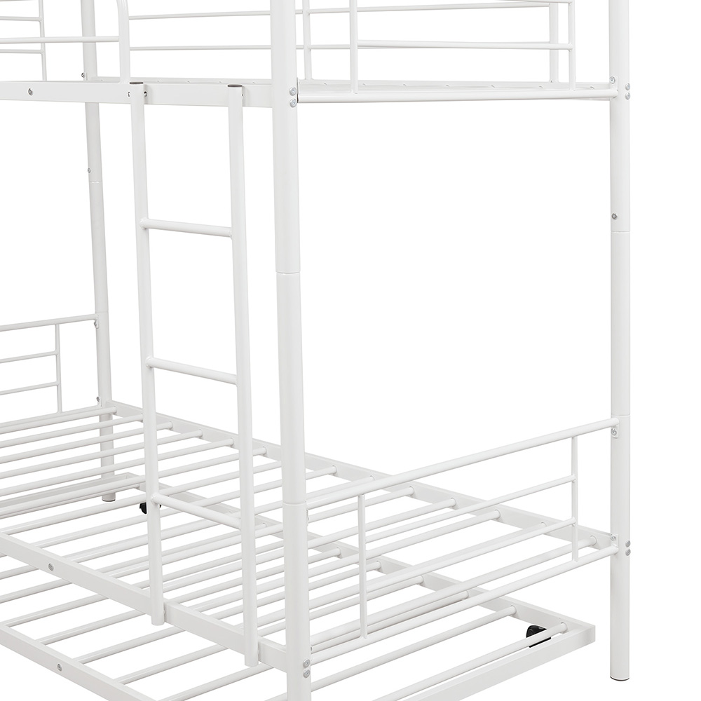 Twin-Over-Twin Size Bunk Bed Frame with Trundle Bed, and Metal Slats Support, No Spring Box Required (Frame Only) - White