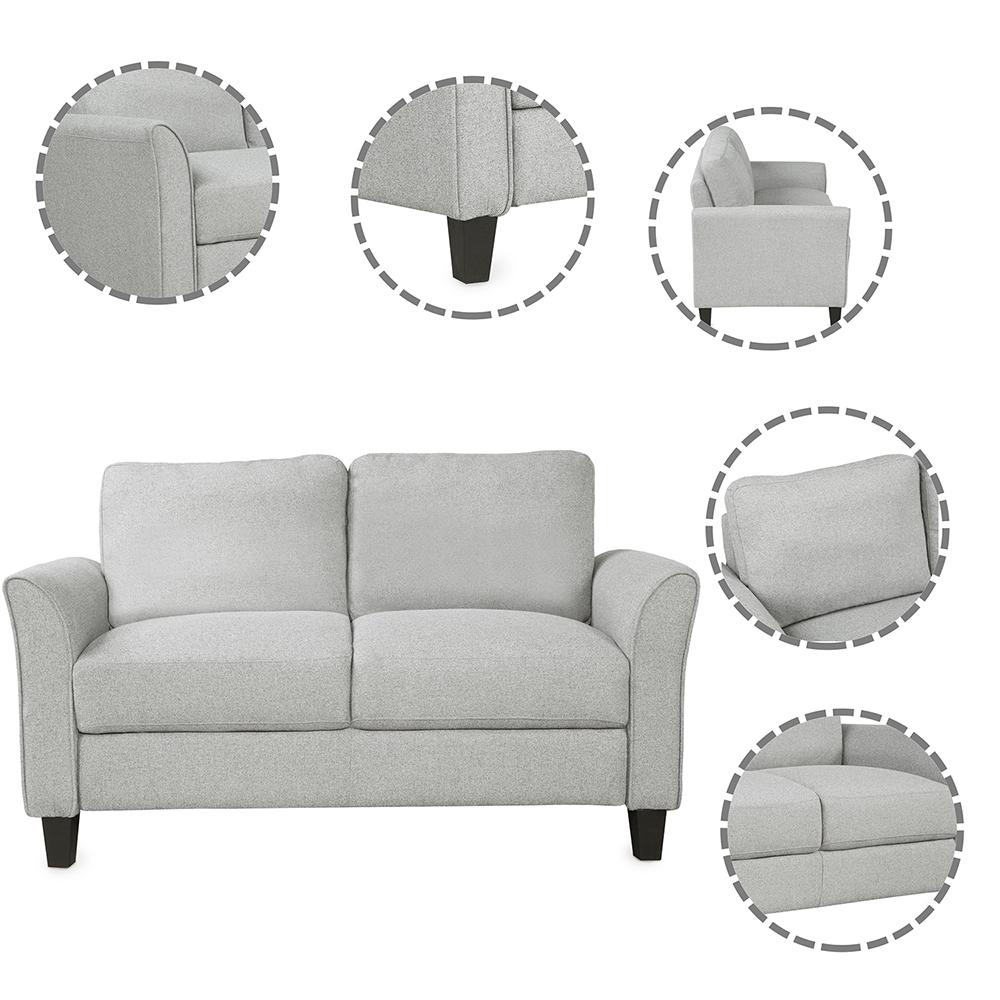 1+2-Seat Linen Upholstered Sofa with Wooden Frame, for Living Room, Bedroom, Office, Apartment - Light Gray