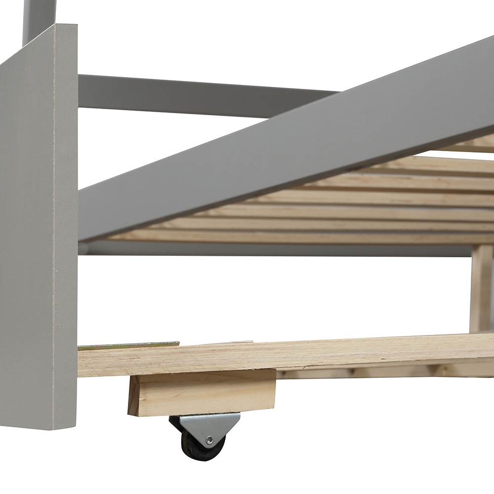 Full-Over-Full Size Wooden Bunk Bed Frame with Trundle Bed, and Storage Stairs, No Spring Box Required (Frame Only) - Gray