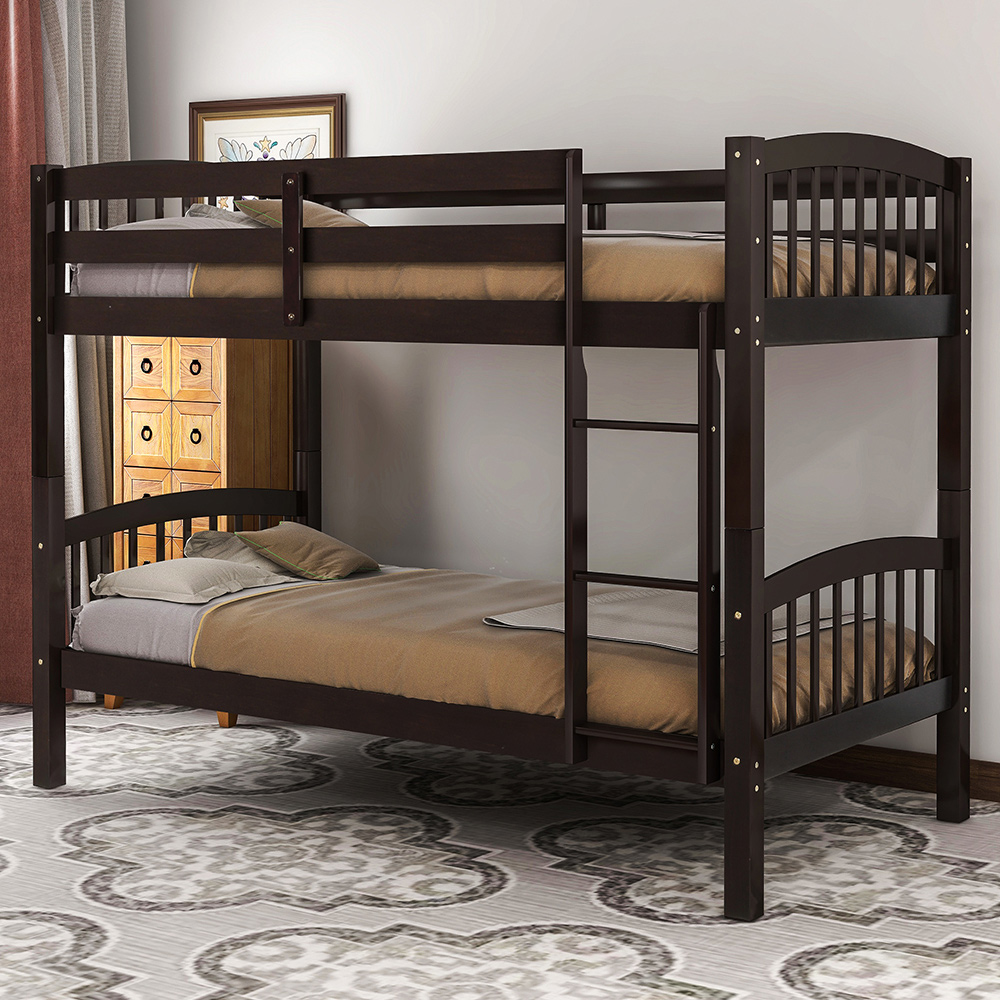 Twin-Over-Twin Size Bunk Bed Frame with Ladder, and Wooden Slats Support, No Spring Box Required (Frame Only) - Espresso