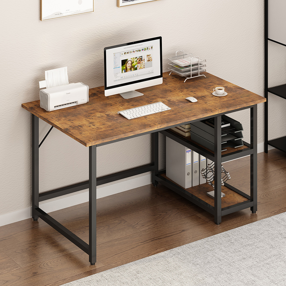 47" Home Office Computer Desk with Reversible 2-Layer Storage Shelves, and Metal Frame - Brown
