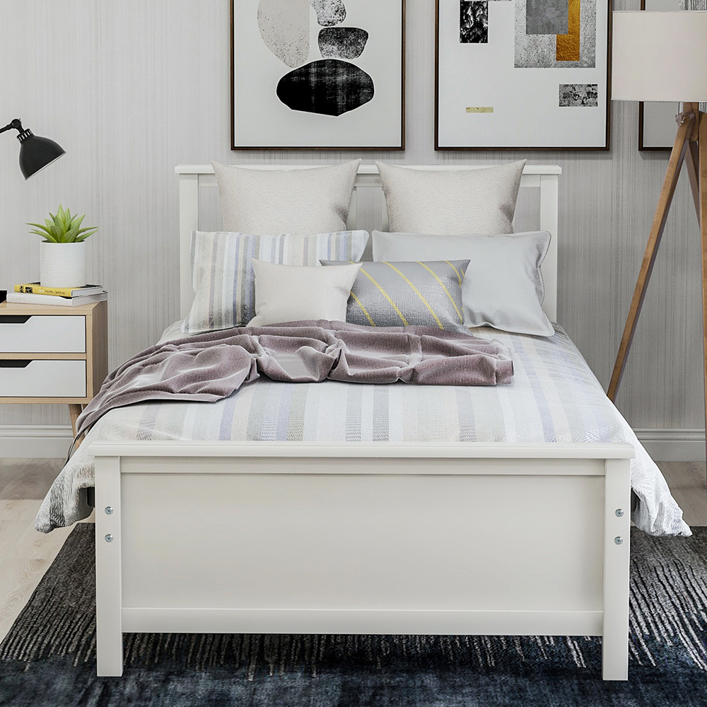 Twin Size Wooden Platform Bed Frame with Headboard, Footboard, and Wooden Slats Support, No Spring Box Required (Frame Only) - White