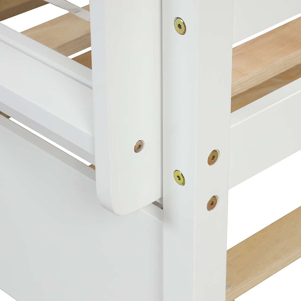 Full-Over-Full Size Bunk Bed Frame with Trundle Bed, and Wooden Slats Support, No Spring Box Required (Frame Only) - White