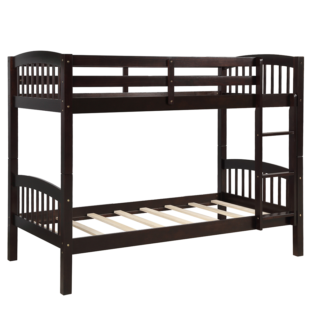 Twin-Over-Twin Size Bunk Bed Frame with Ladder, and Wooden Slats Support, No Spring Box Required (Frame Only) - Espresso