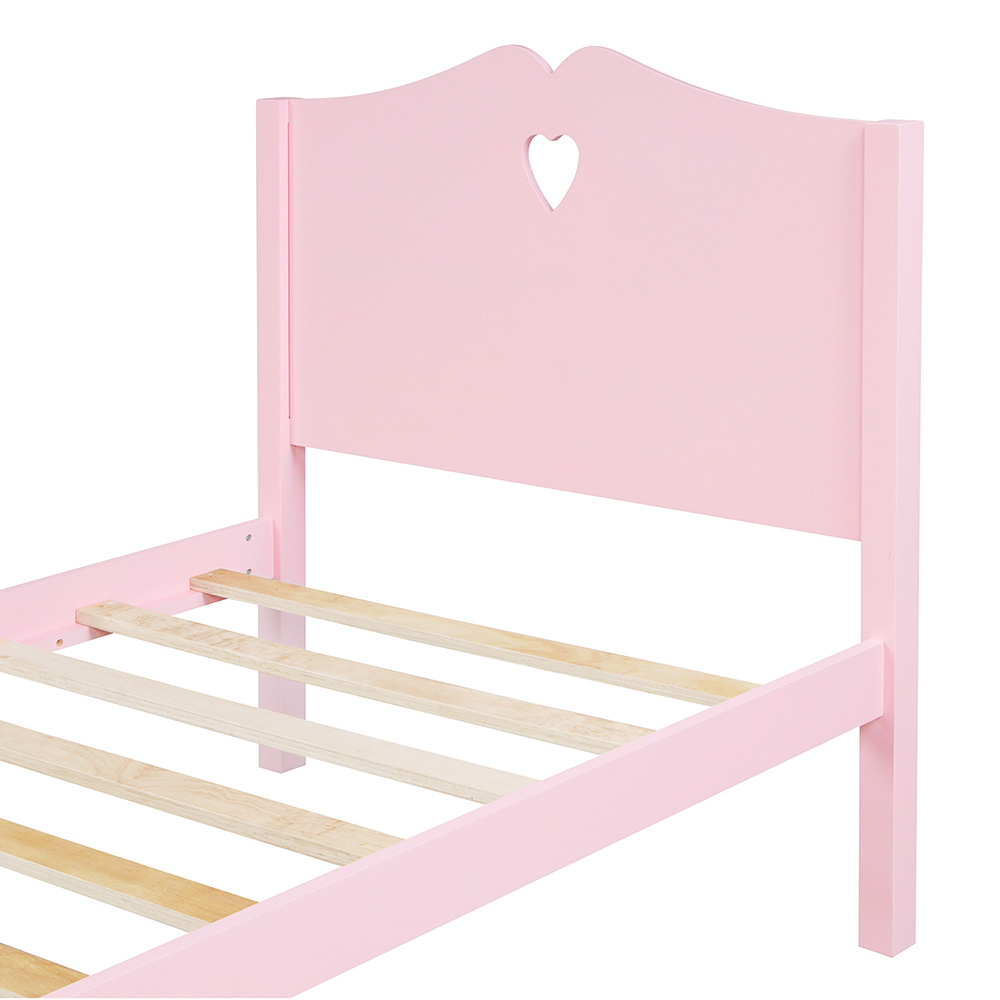 Twin Size Wooden Platform Bed Frame with Headboard, Footboard, and Wooden Slats Support, No Spring Box Required (Frame Only) - Pink