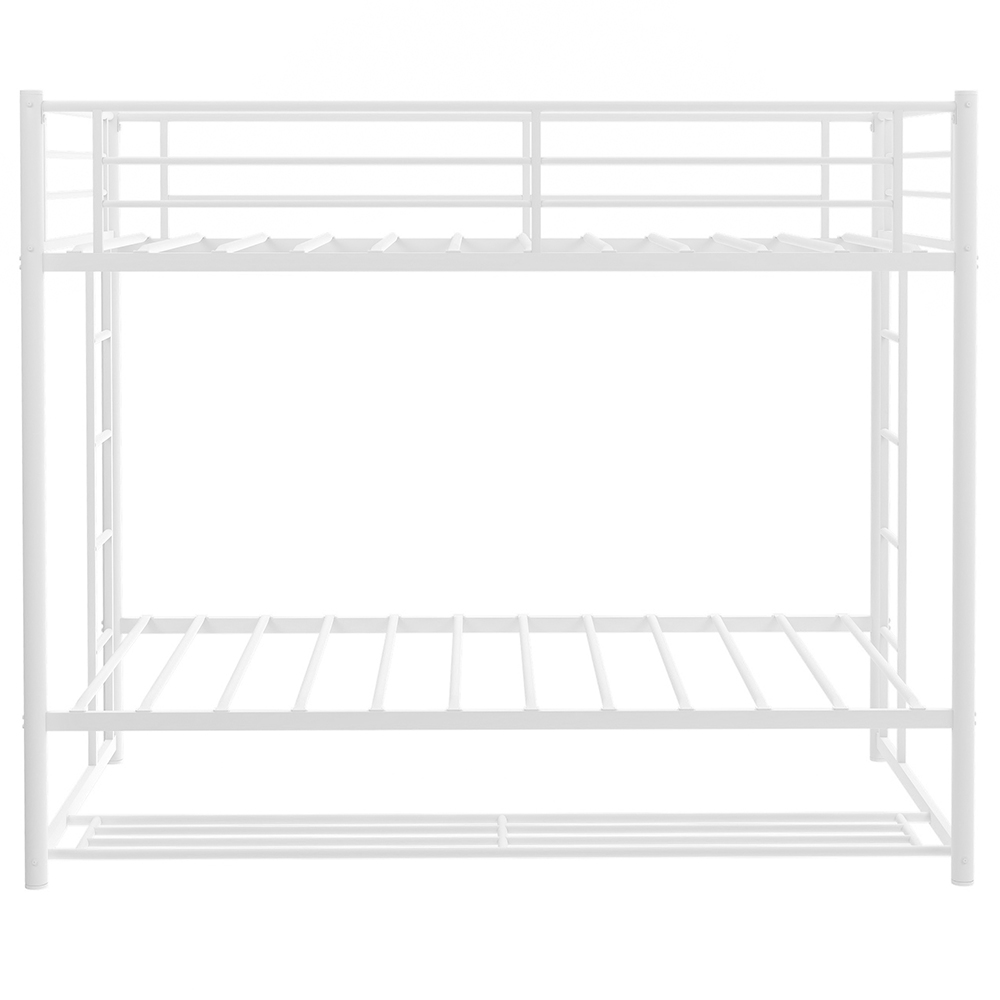 Twin-Over-Twin Size Metal Bunk Bed Frame with Ladder and Storage Bottom Shelf, No Spring Box Required (Frame Only) - White