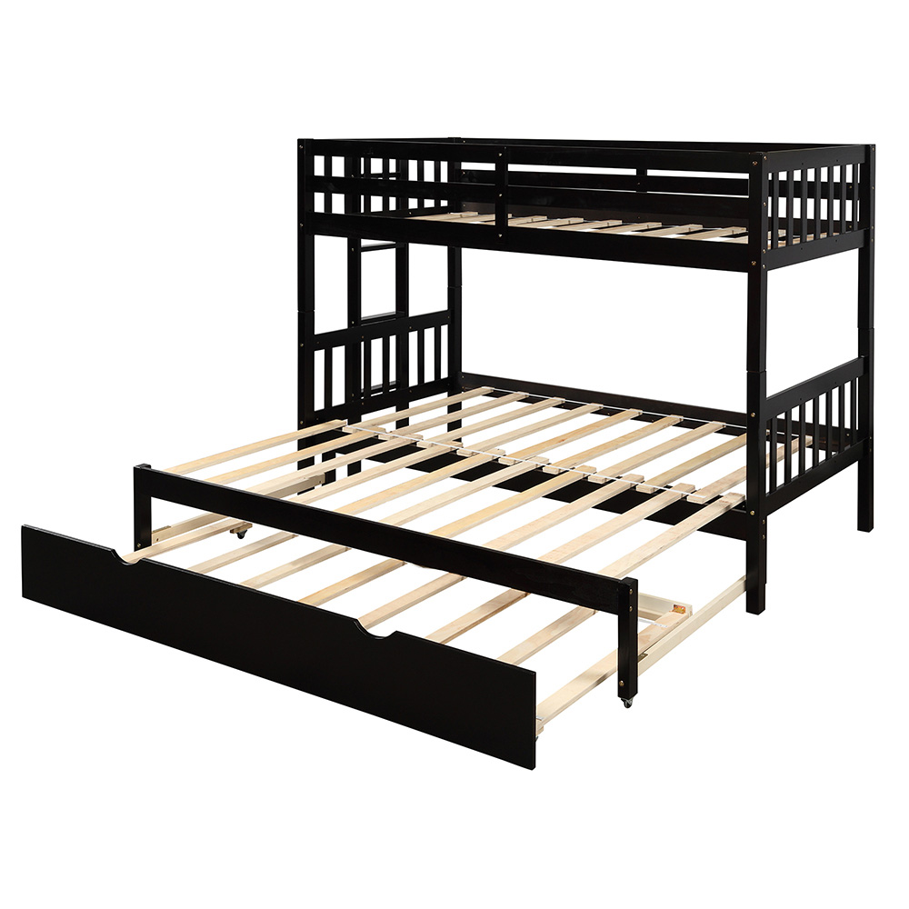 Twin-Over-Twin/King Size Bunk Bed Frame with Trundle Bed, and Wooden Slats Support, No Spring Box Required (Frame Only) - Espresso