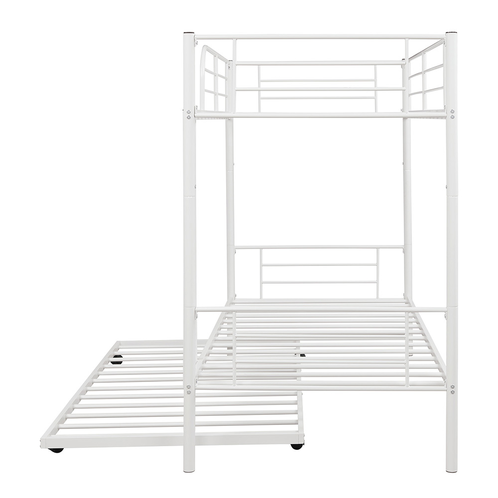 Twin-Over-Twin Size Bunk Bed Frame with Trundle Bed, and Metal Slats Support, No Spring Box Required (Frame Only) - White