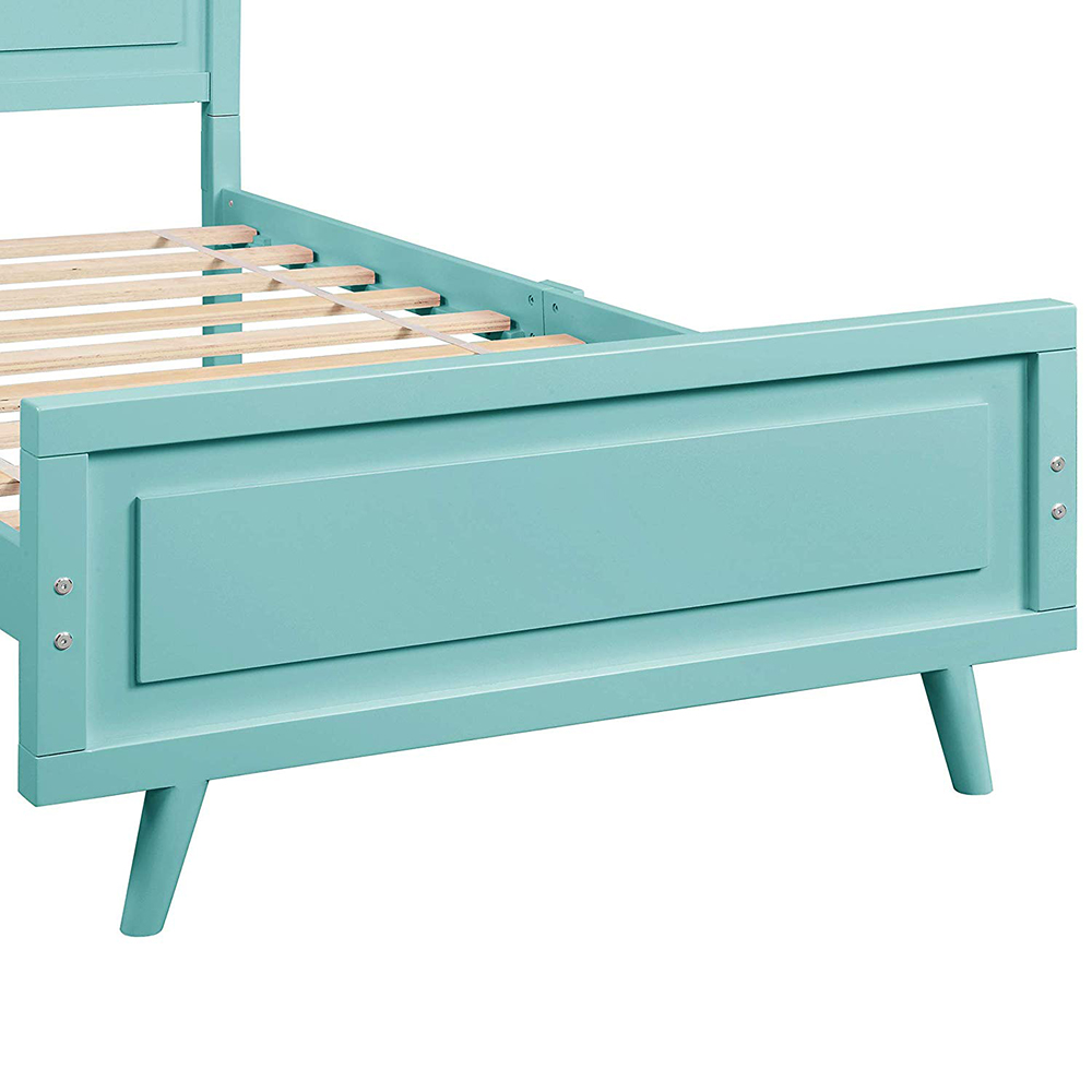 Twin Size Wooden Platform Bed Frame with Headboard, and Wooden Slats Support, No Spring Box Required (Frame Only) - Blue