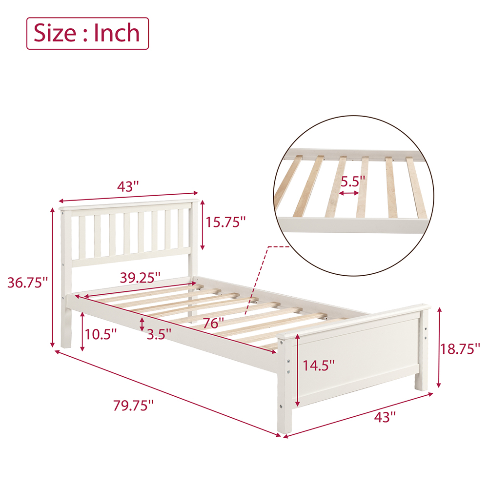 Twin Size Wooden Platform Bed Frame with Headboard, Footboard, and Wooden Slats Support, No Spring Box Required (Frame Only) - White