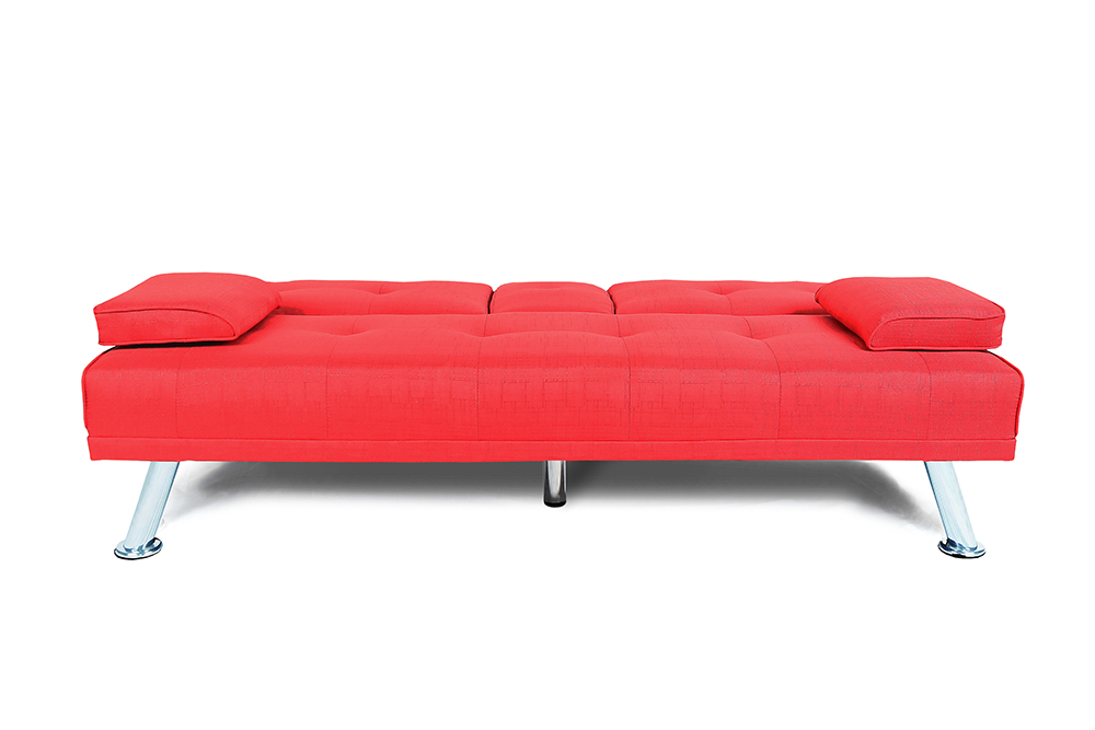 66" Linen Blend Upholstered Sofa Bed, with 2 Cup Holders, Adjustable Backrest and Solid Wood Frame, for Living Room, Bedroom, Office, Apartment - Red