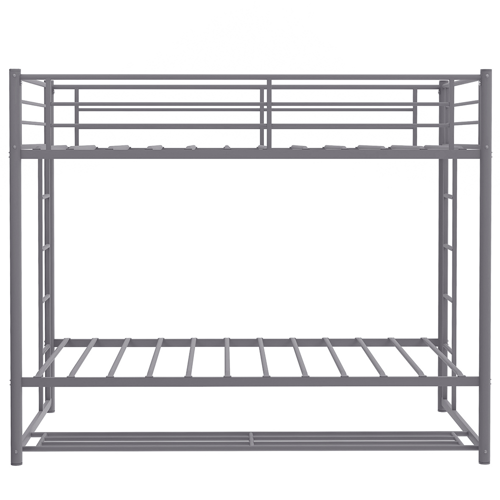 Twin-Over-Twin Size Metal Bunk Bed Frame with Ladder and Storage Bottom Shelf, No Spring Box Required (Frame Only) - Gray