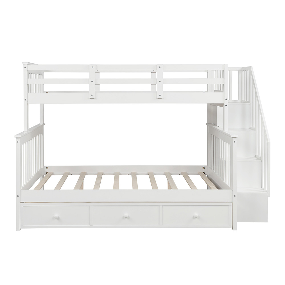 Twin-Over-Full Size Stairway Bunk Bed Frame with Storage Drawer, and Wooden Slats Support, No Spring Box Required (Frame Only) - White