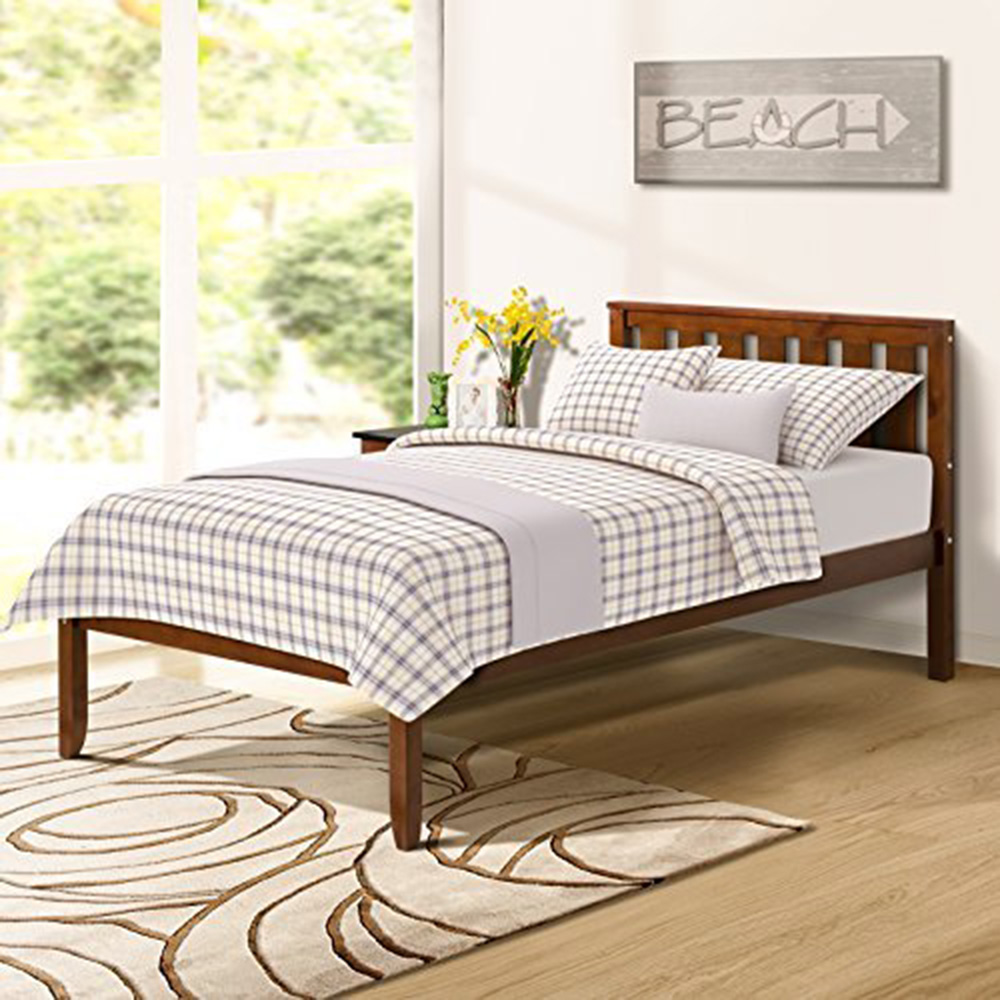 Twin Size Wooden Platform Bed Frame with Headboard, and Wooden Slats Support, No Spring Box Required (Frame Only) - Walnut