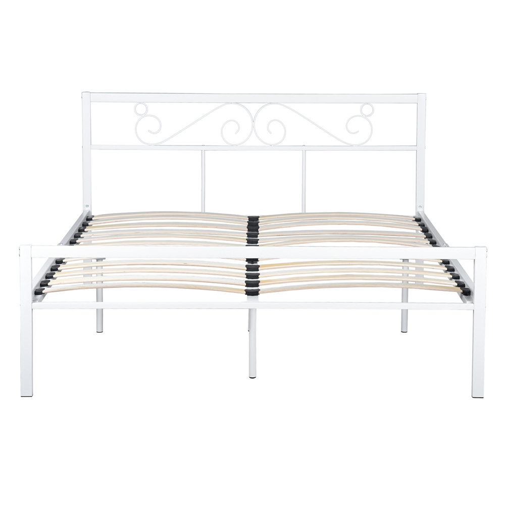 Full Size Metal Platform Bed Frame with Headboard, Footboard, and Wooden Slats Support, No Spring Box Required (Frame Only) - White
