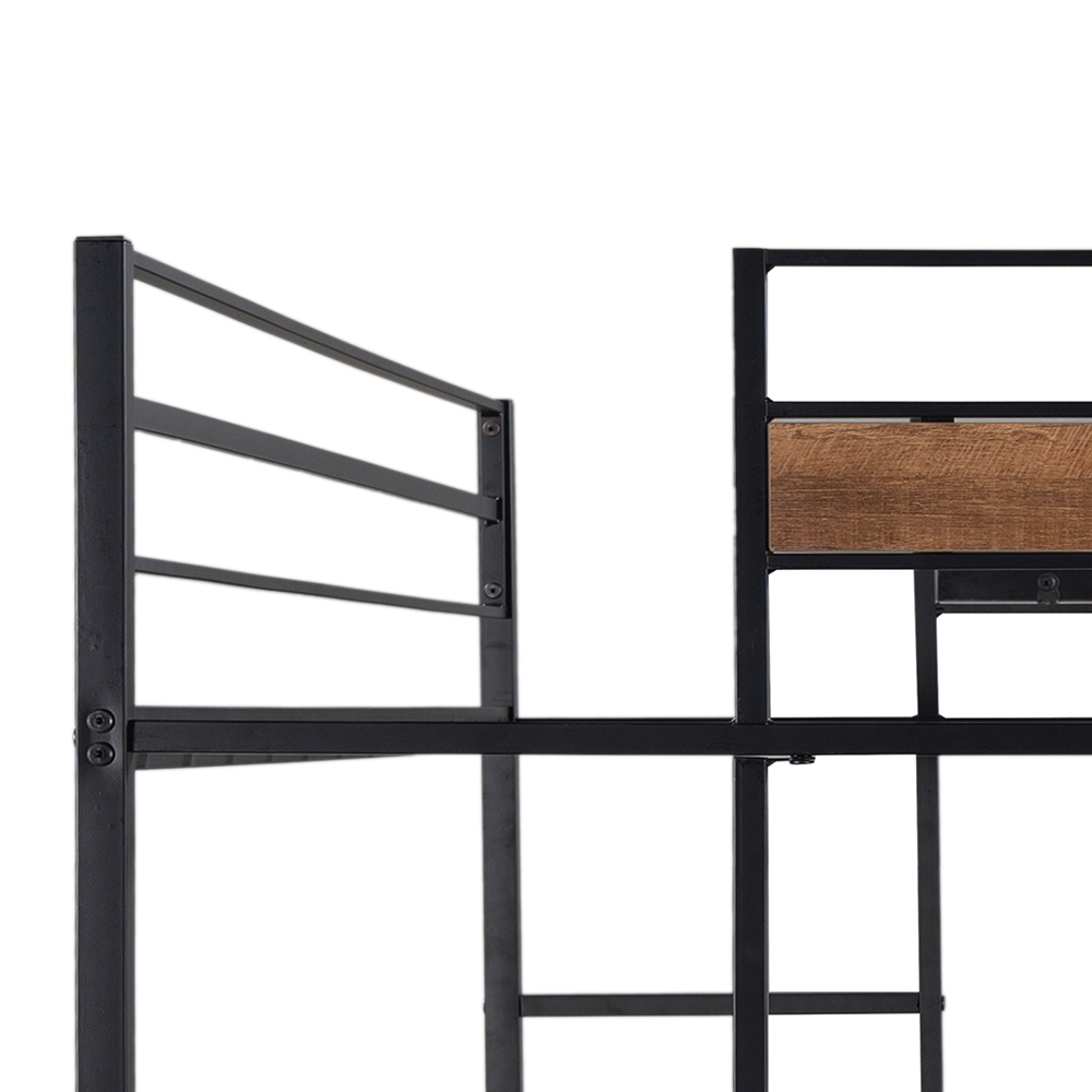 Full-Over-Twin/Full Size Bunk Bed Frame with Storage Shelves, and Metal Slats Support, No Spring Box Required (Frame Only) - Black