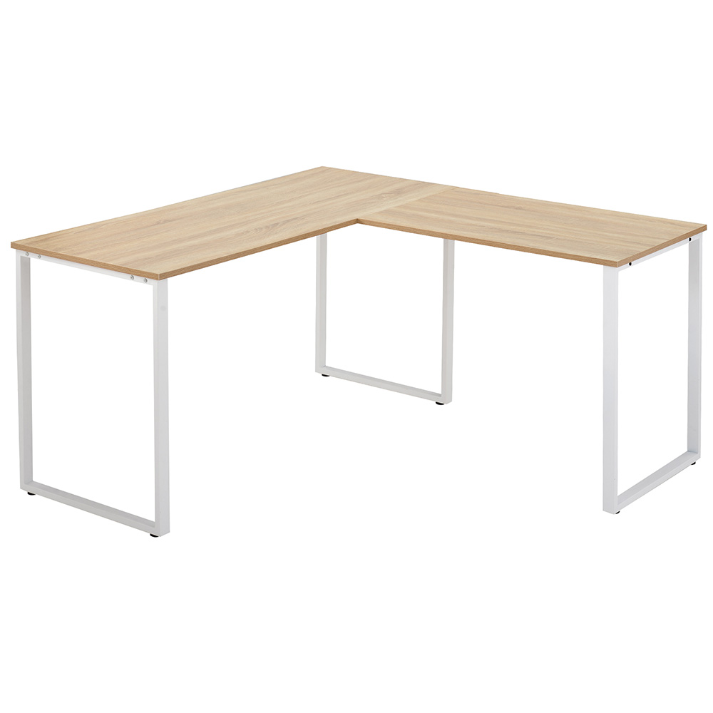 U-STYLE Home Office L-shape Computer Desk with Wooden Tabletop and Metal Legs - Oak