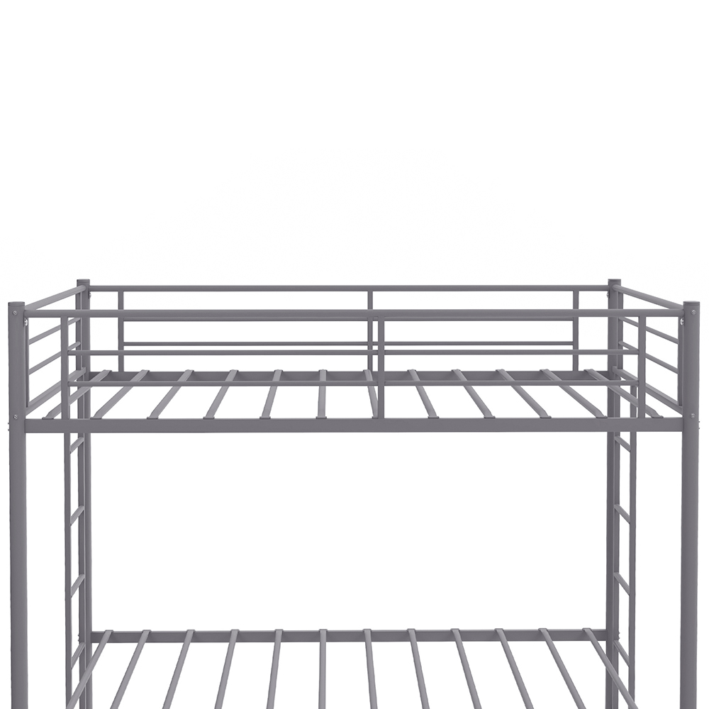 Twin-Over-Twin Size Metal Bunk Bed Frame with Ladder and Storage Bottom Shelf, No Spring Box Required (Frame Only) - Gray