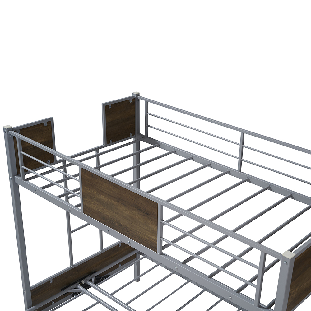 Twin-Over-Futon Size Bunk Bed Frame with Ladder, and Metal Slats Support, No Spring Box Required (Frame Only) - Gray