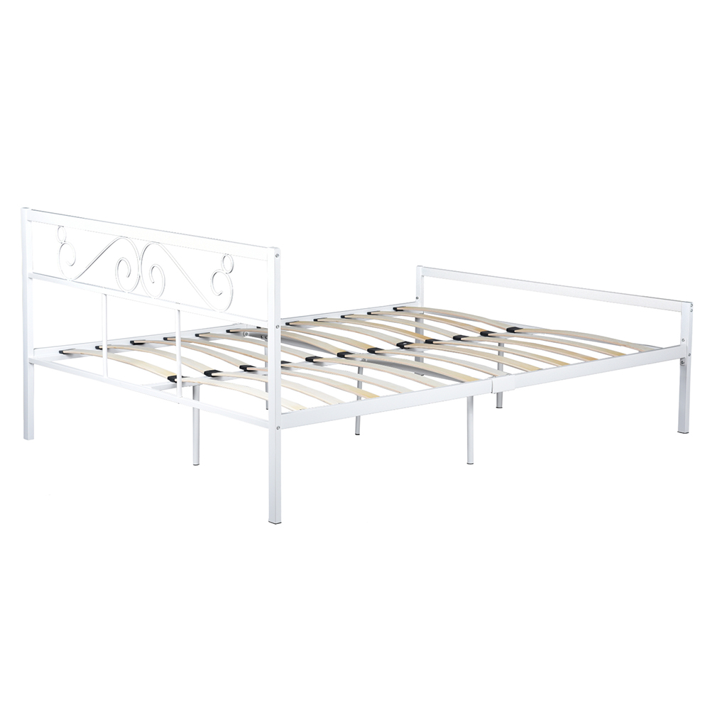 Full Size Metal Platform Bed Frame with Headboard, Footboard, and Wooden Slats Support, No Spring Box Required (Frame Only) - White