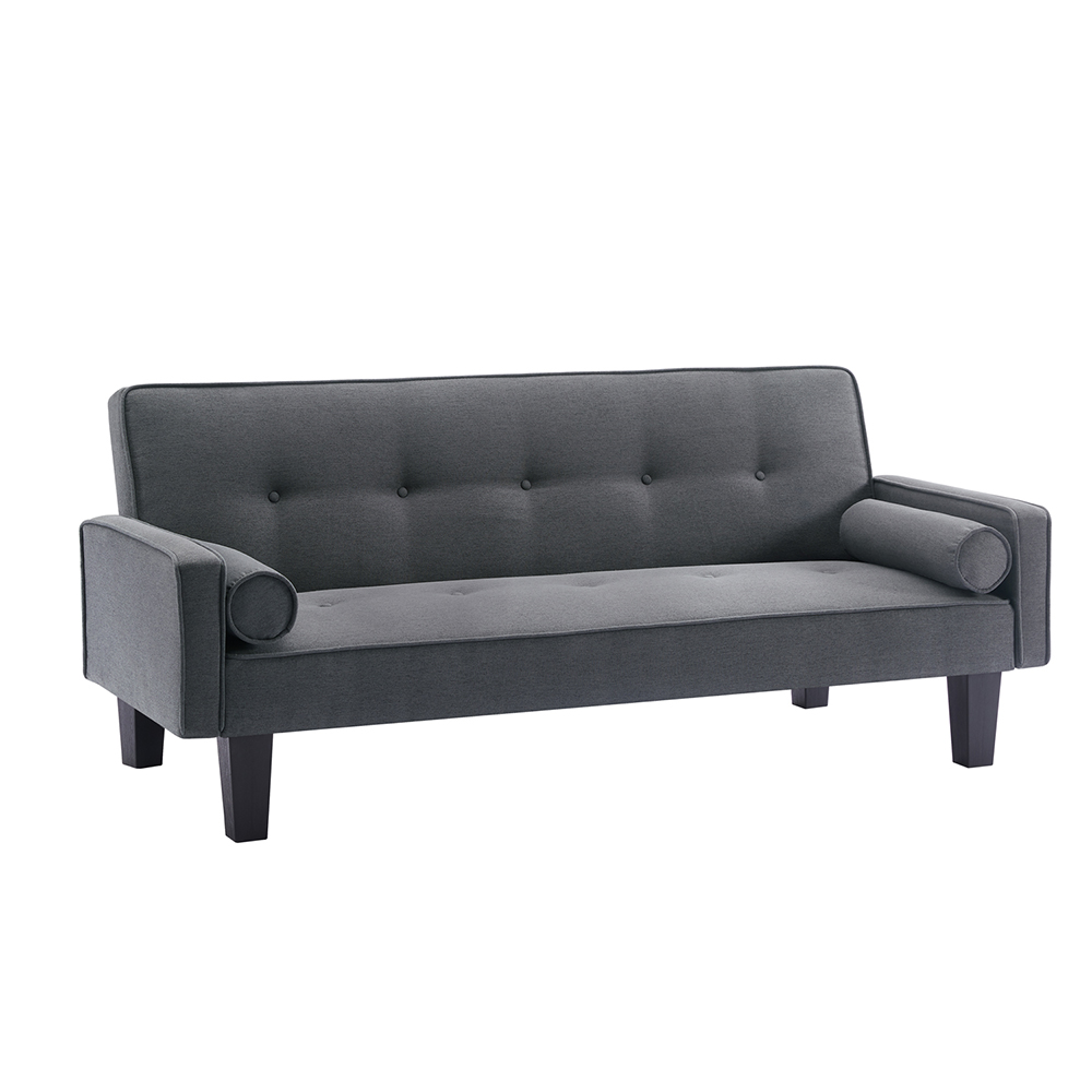 71" Linen Fabric Upholstered Convertible Sofa Bed with 2 Pillows, Removable Armrests, and Adjustable Backrest, for Living Room, Bedroom, Office, Apartment - Dark Gray