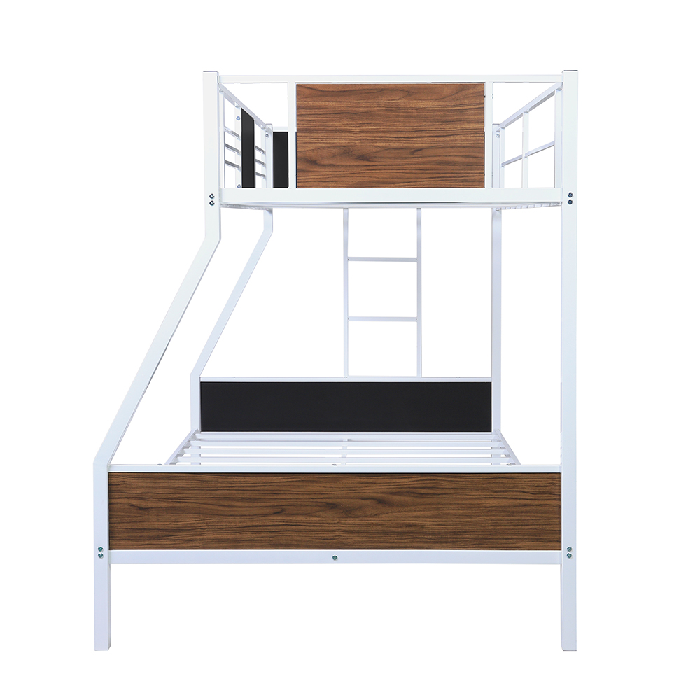 Twin-Over-Full Size Bunk Bed Frame with Ladder, and Metal Slats Support, No Spring Box Required (Frame Only) - White