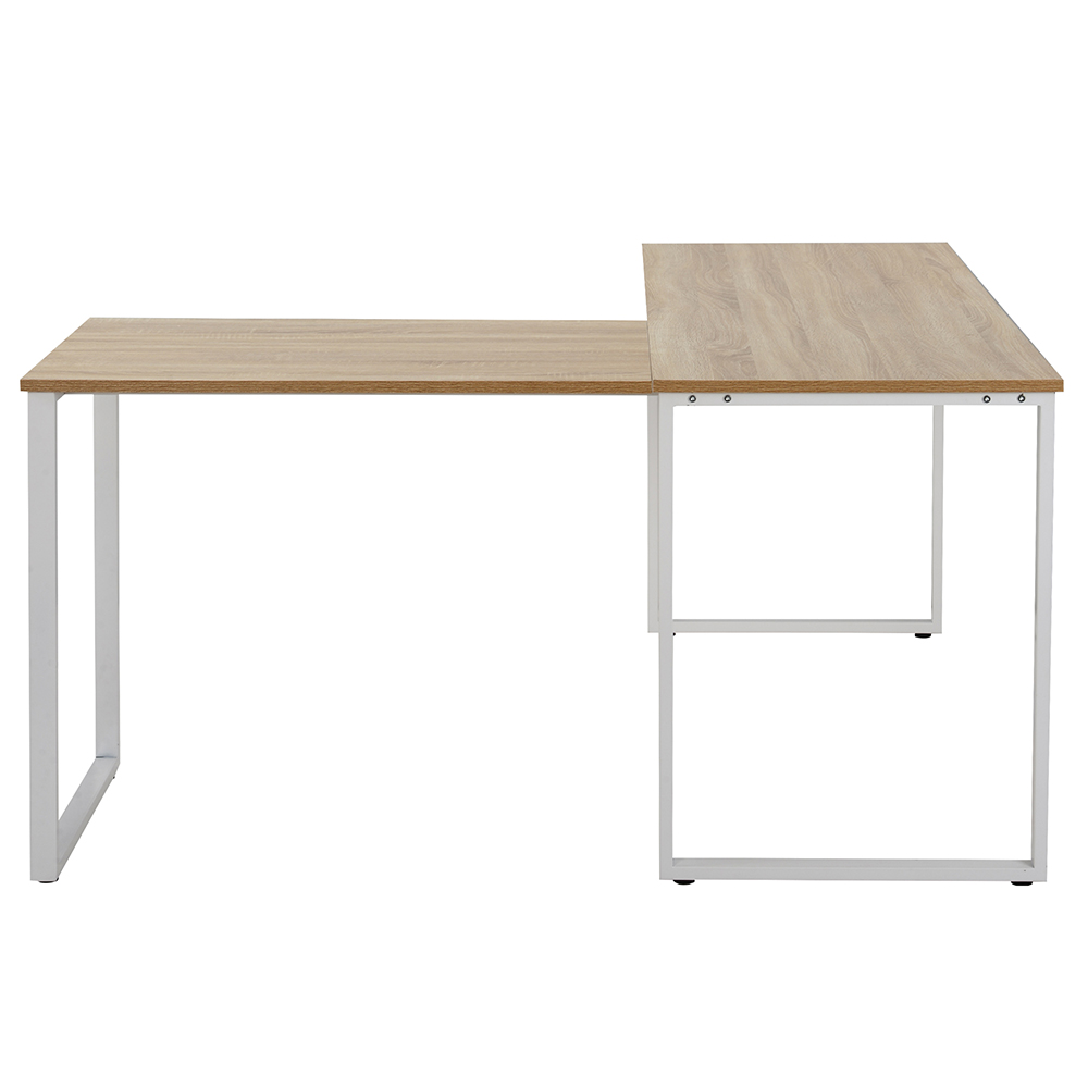 U-STYLE Home Office L-shape Computer Desk with Wooden Tabletop and Metal Legs - Oak