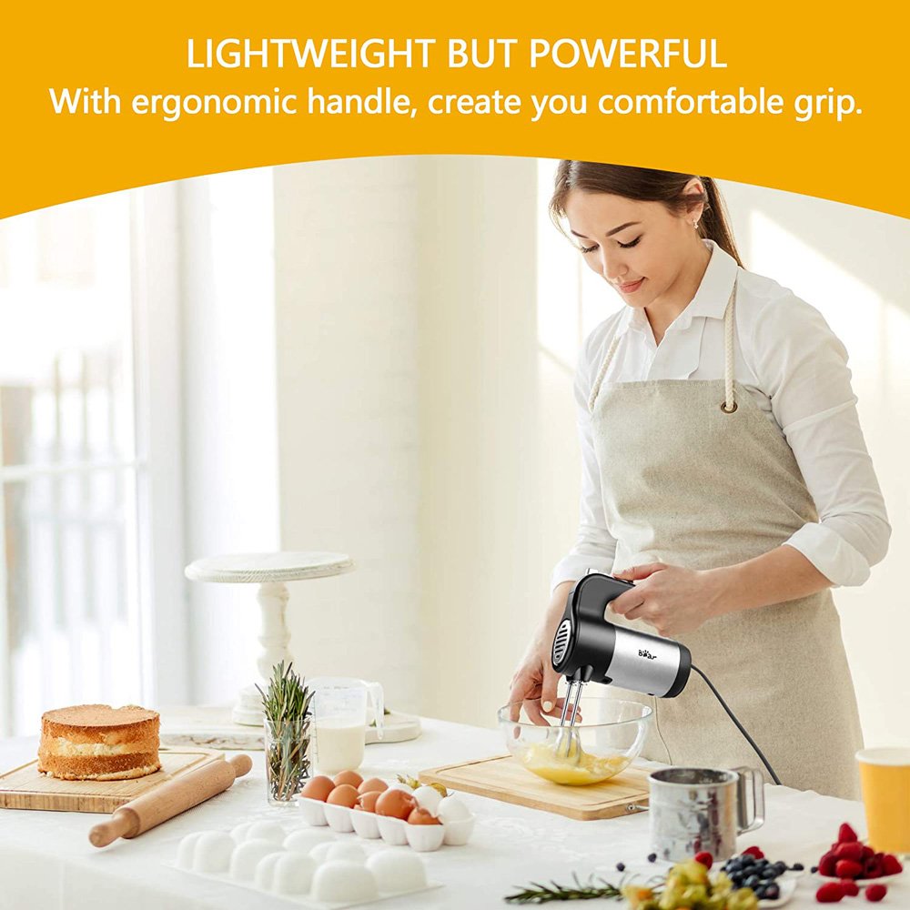 Bear Hand-held Electric Mixer 300W Power 10 Speeds for Eggs, Cream, Potatoes - Black