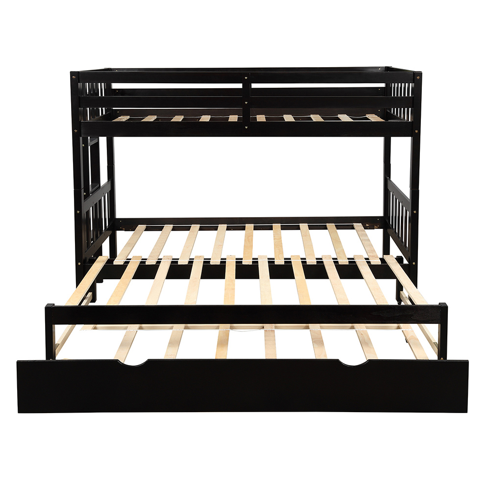 Twin-Over-Twin/King Size Bunk Bed Frame with Trundle Bed, and Wooden Slats Support, No Spring Box Required (Frame Only) - Espresso