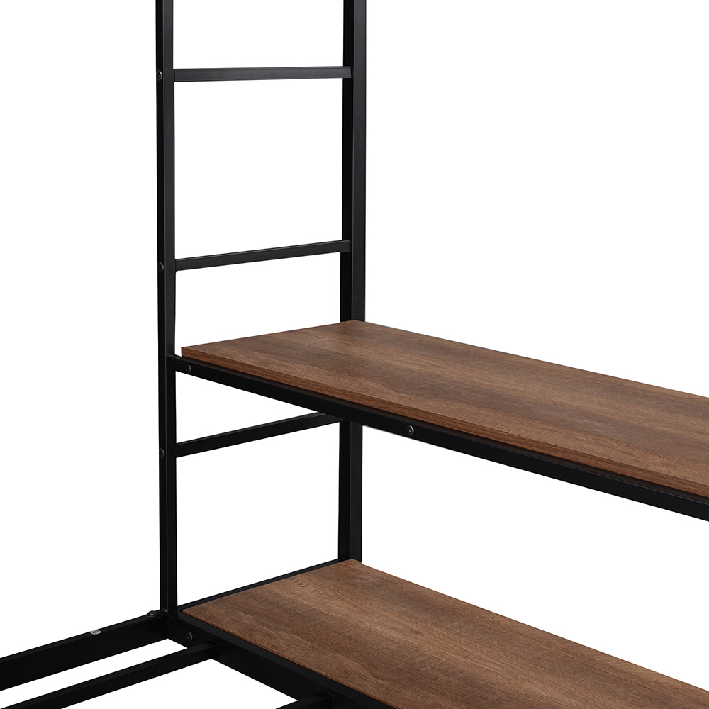 Full-Over-Twin/Full Size Bunk Bed Frame with Storage Shelves, and Metal Slats Support, No Spring Box Required (Frame Only) - Black