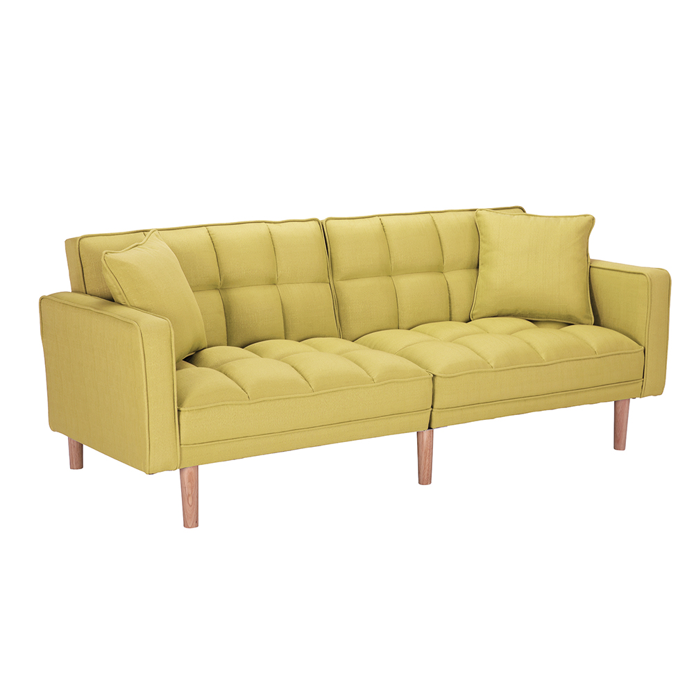 75" 2-Seat Linen Fabric Upholstered Sofa Bed, with Adjustable Backrest and Solid Wood Frame, for Living Room, Bedroom, Office, Apartment - Yellow