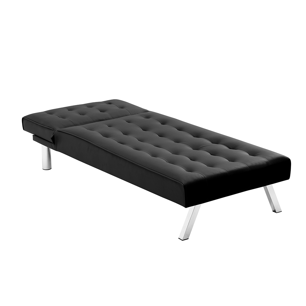 1-Seat PU Leather Armless Chaise with Solid Wood Frame and Metal Legs, for Living Room, Bedroom, Office, Apartment - Black