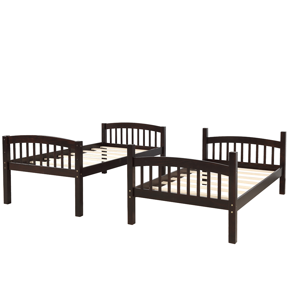 Twin-Over-Twin Size Bunk Bed Frame with Ladder, and Wooden Slats Support, No Spring Box Required (Frame Only) - Espresso