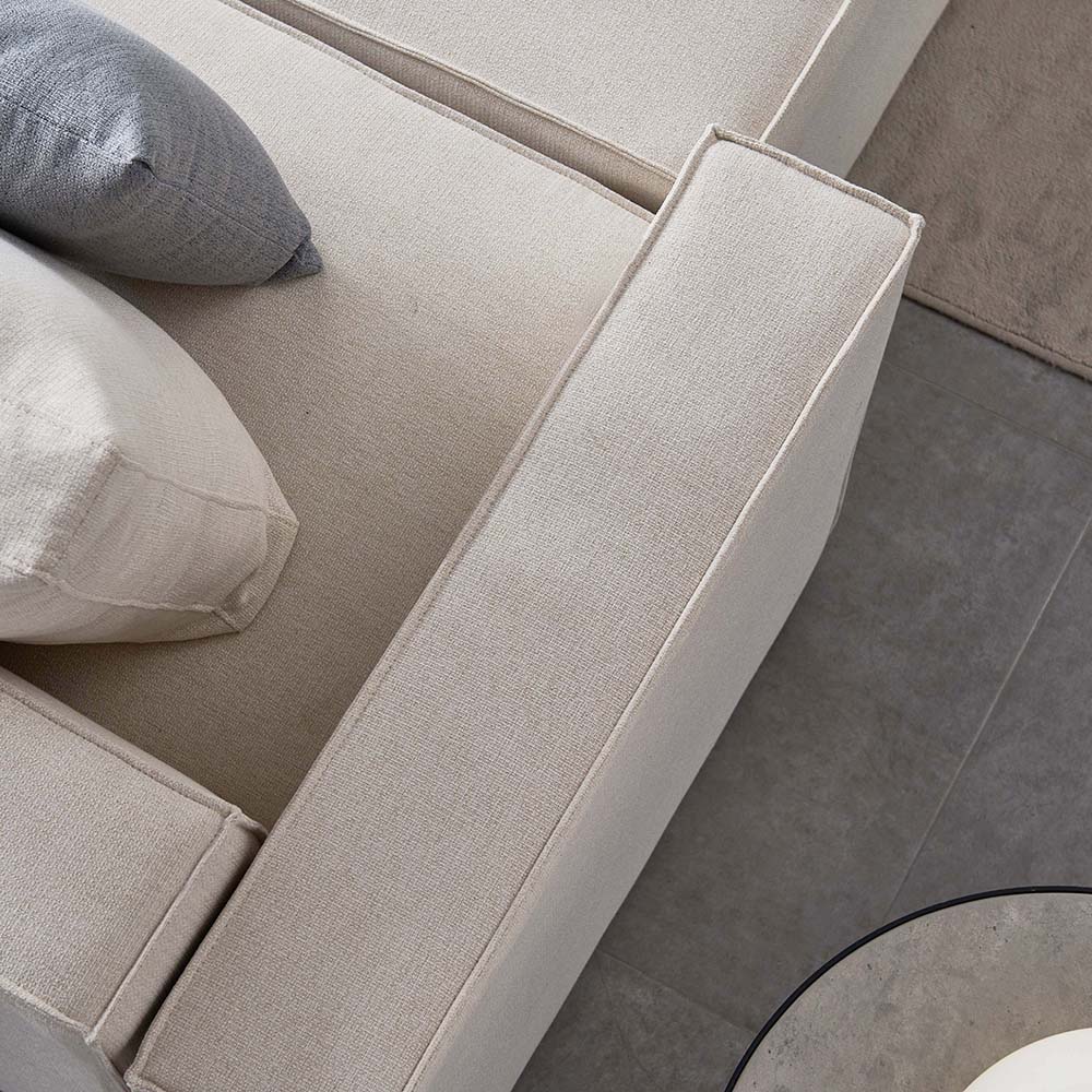 108" 3-Seat Linen Upholstered Sectional Sofa with Ottoman and Wooden Frame, for Living Room, Bedroom, Office, Apartment - Beige