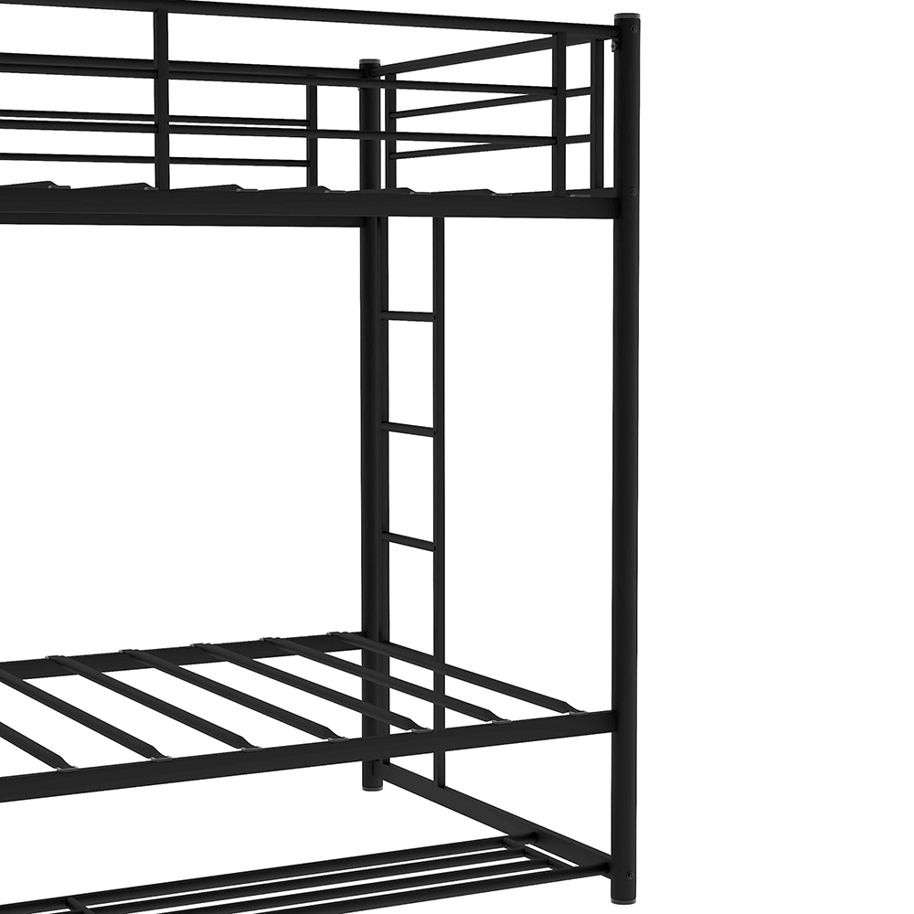 Twin-Over-Twin Size Metal Bunk Bed Frame with Ladder and Storage Bottom Shelf, No Spring Box Required (Frame Only) - Black