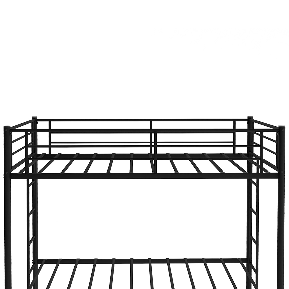Twin-Over-Twin Size Metal Bunk Bed Frame with Ladder and Storage Bottom Shelf, No Spring Box Required (Frame Only) - Black