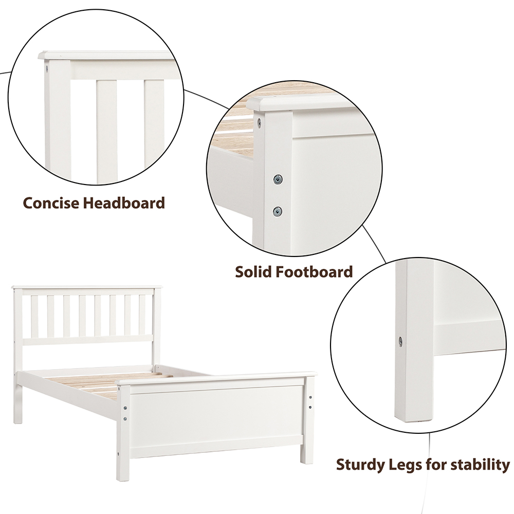 Twin Size Wooden Platform Bed Frame with Headboard, Footboard, and Wooden Slats Support, No Spring Box Required (Frame Only) - White