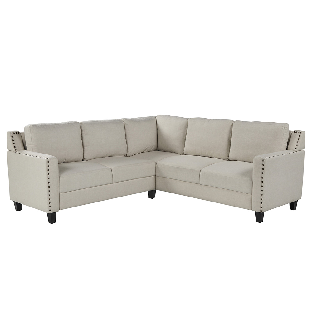 U-STYLE 84" 5-Seat Microfiber Upholstered Sofa with Ottoman and Wooden Frame, for Living Room, Bedroom, Office, Apartment - Beige