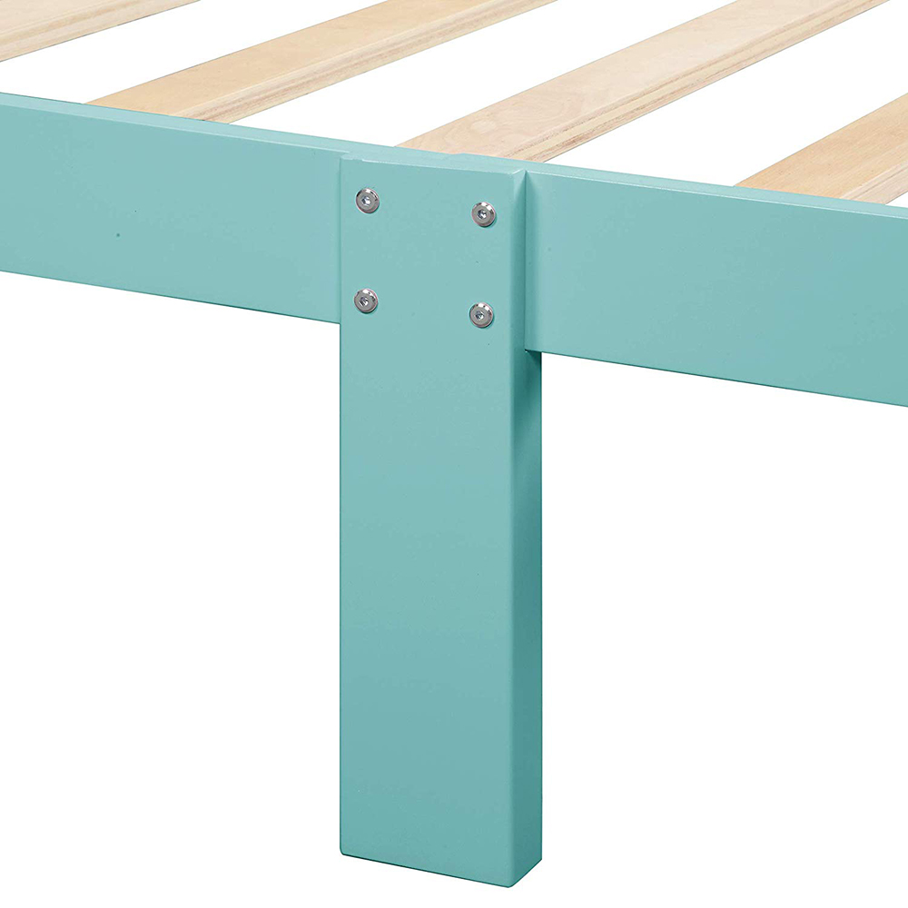 Twin Size Wooden Platform Bed Frame with Headboard, and Wooden Slats Support, No Spring Box Required (Frame Only) - Blue