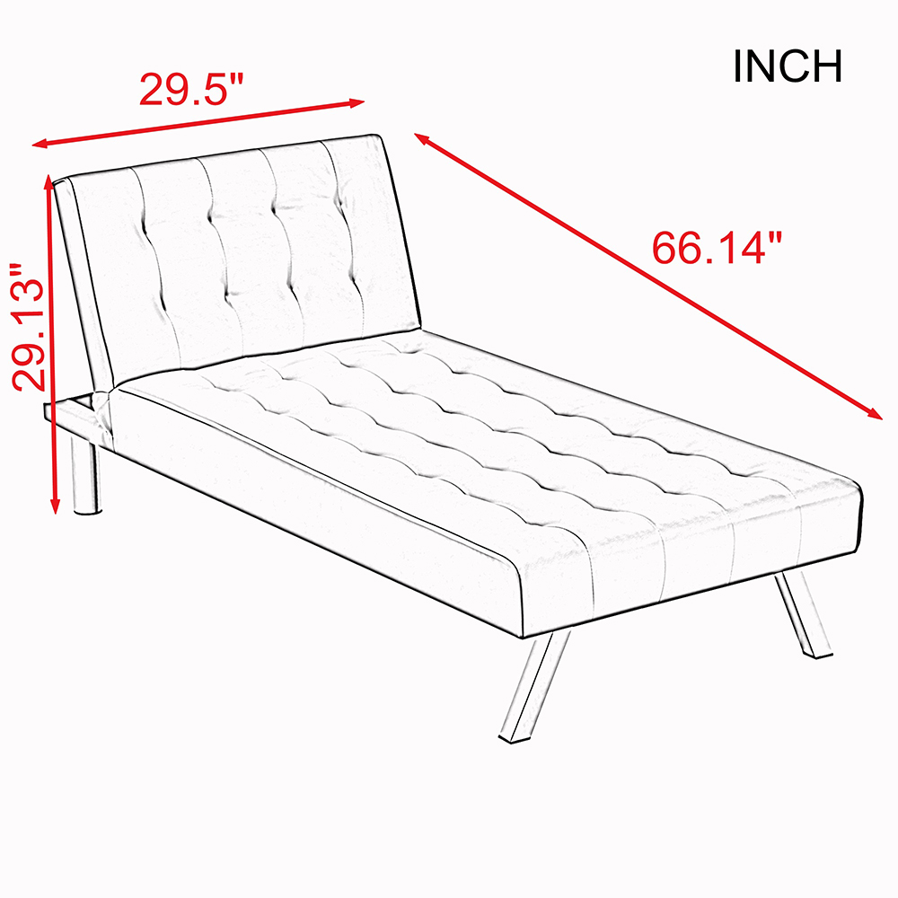 1-Seat PU Leather Armless Chaise with Solid Wood Frame and Metal Legs, for Living Room, Bedroom, Office, Apartment - Black