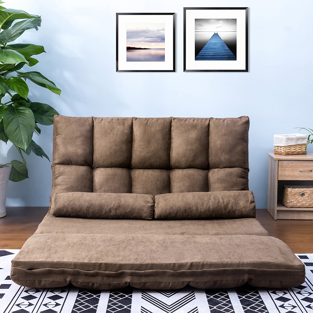 70" 2-Seat Floor Sofa Bed with 2 Pillows, for Living Room, Bedroom, Office, Apartment - Brown
