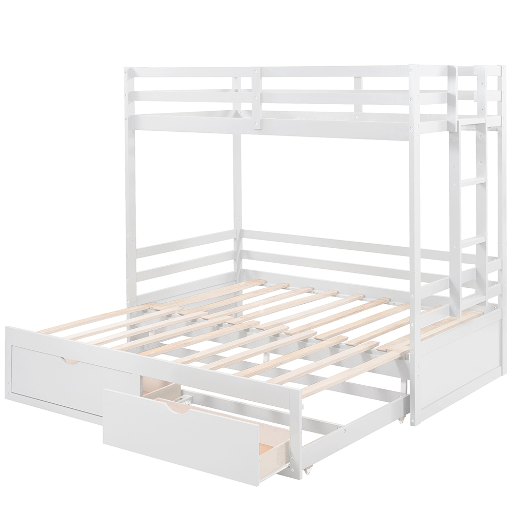 Twin-Over-Twin/Full/King Size Bunk Bed Frame with 2 Storage Drawers, and Wooden Slats Support, No Spring Box Required (Frame Only) - White