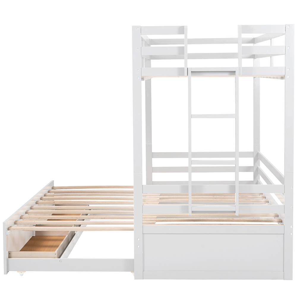 Twin-Over-Twin/Full/King Size Bunk Bed Frame with 2 Storage Drawers, and Wooden Slats Support, No Spring Box Required (Frame Only) - White