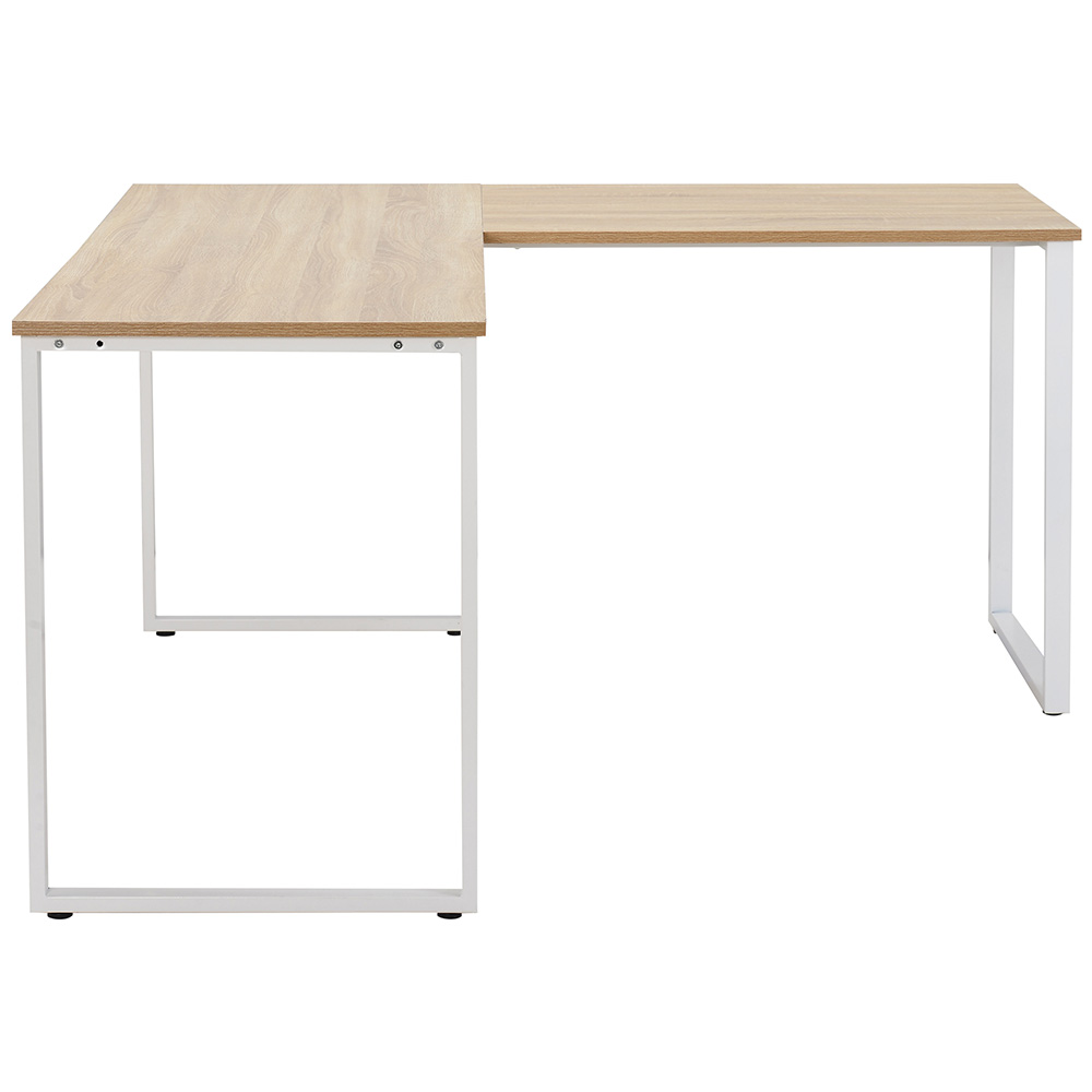 U-STYLE Home Office L-shape Computer Desk with Wooden Tabletop and Metal Legs - Oak
