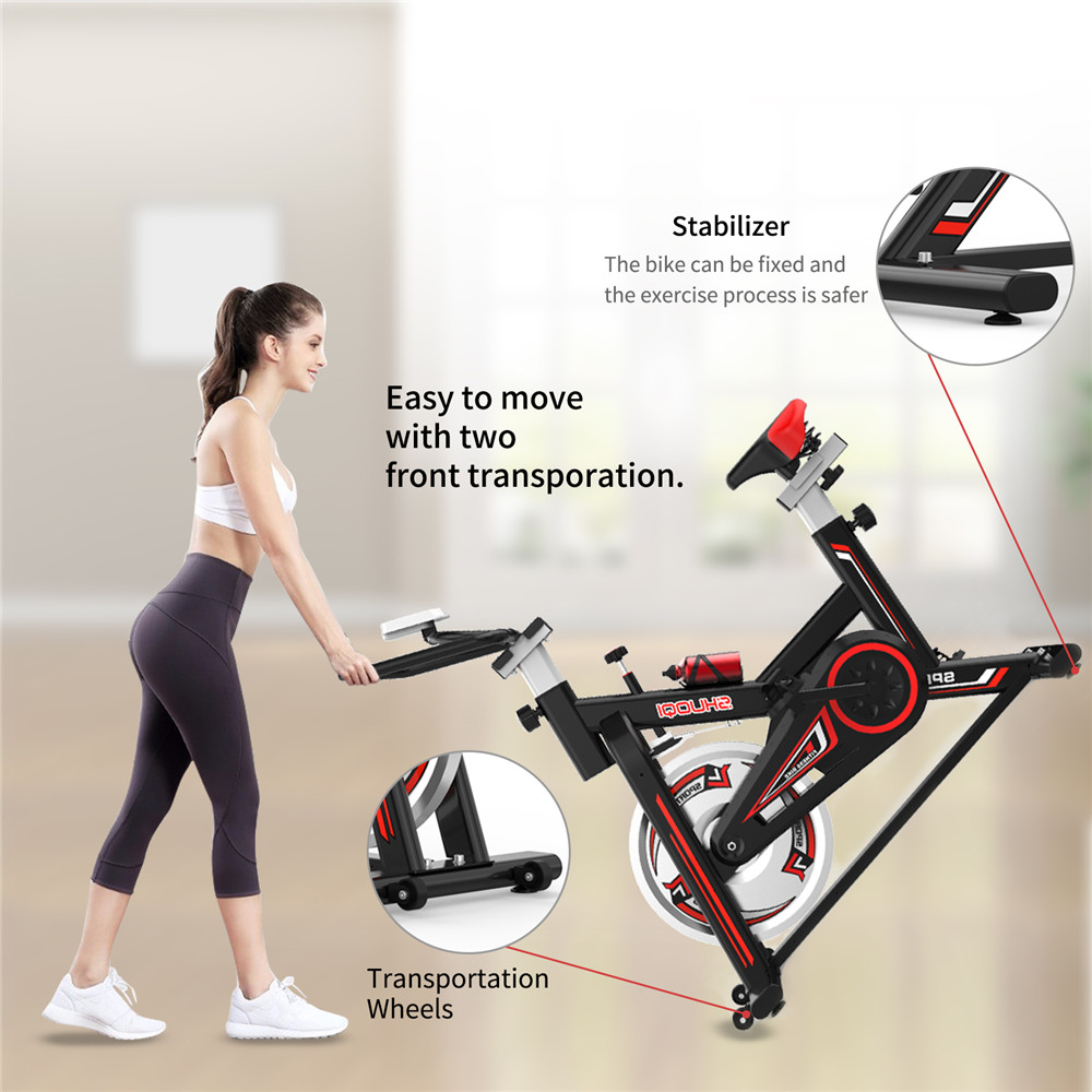 SHUOQI EB001-B Brush Spinning Bike Cycling Exercise Fitness Bike Adjustable Height for Indoor Workout - Black