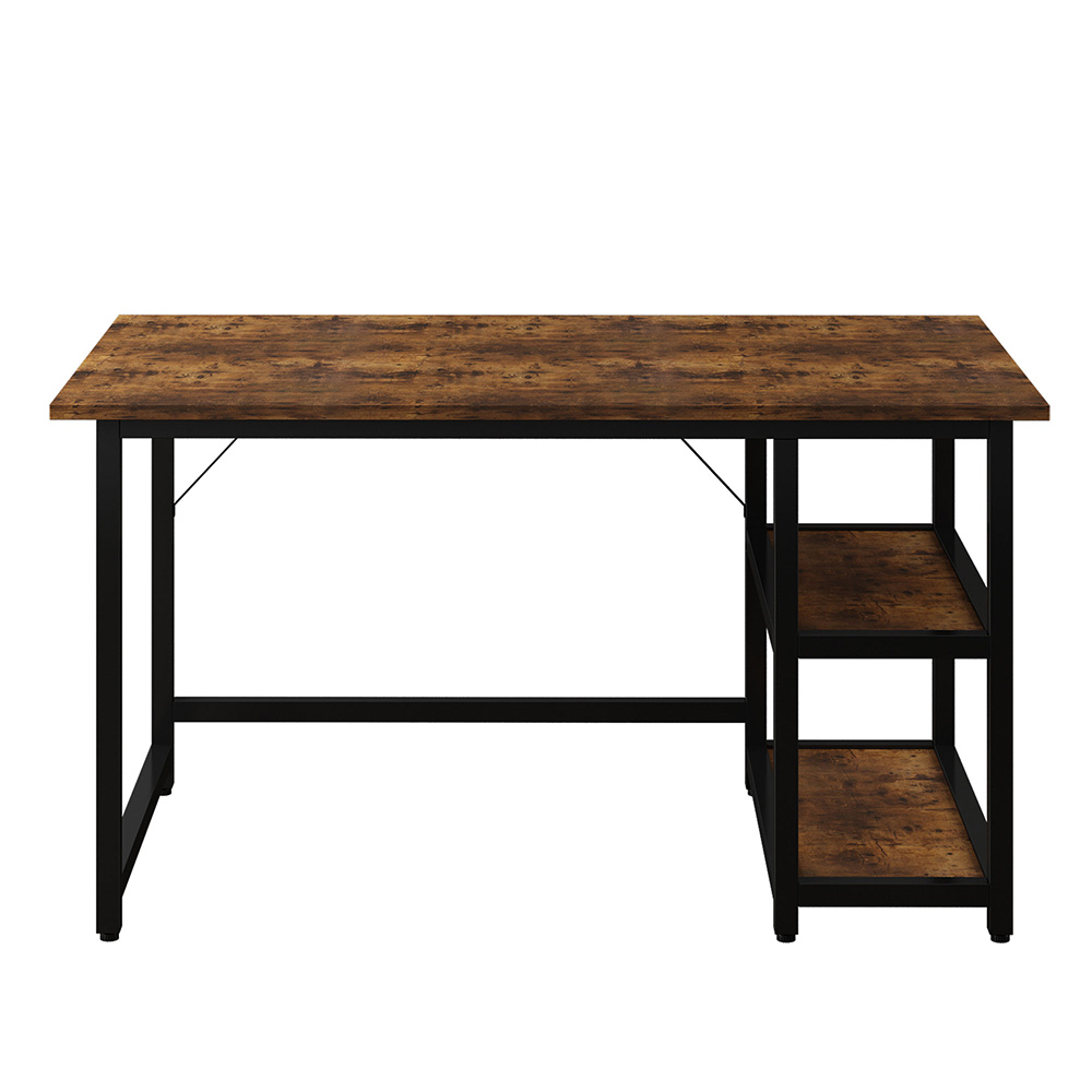 47" Home Office Computer Desk with Reversible 2-Layer Storage Shelves, and Metal Frame - Brown