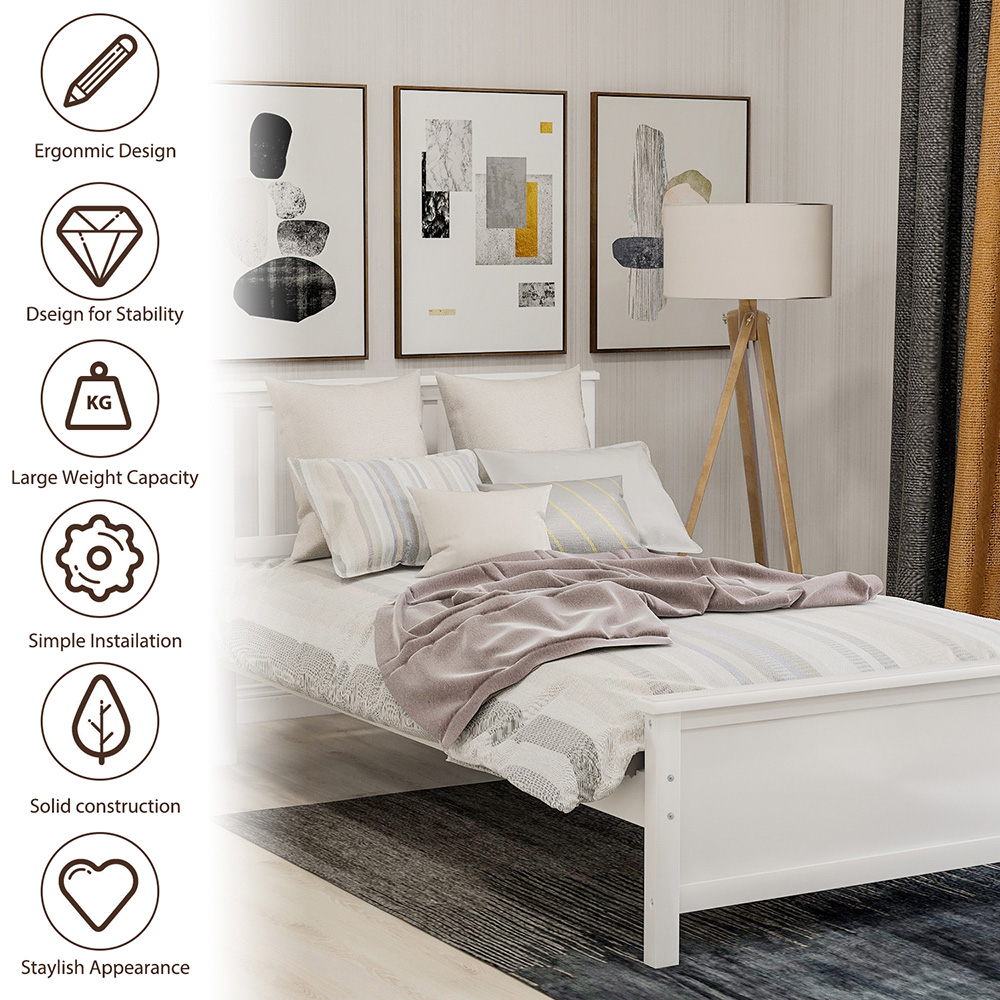 Twin Size Wooden Platform Bed Frame with Headboard, Footboard, and Wooden Slats Support, No Spring Box Required (Frame Only) - White