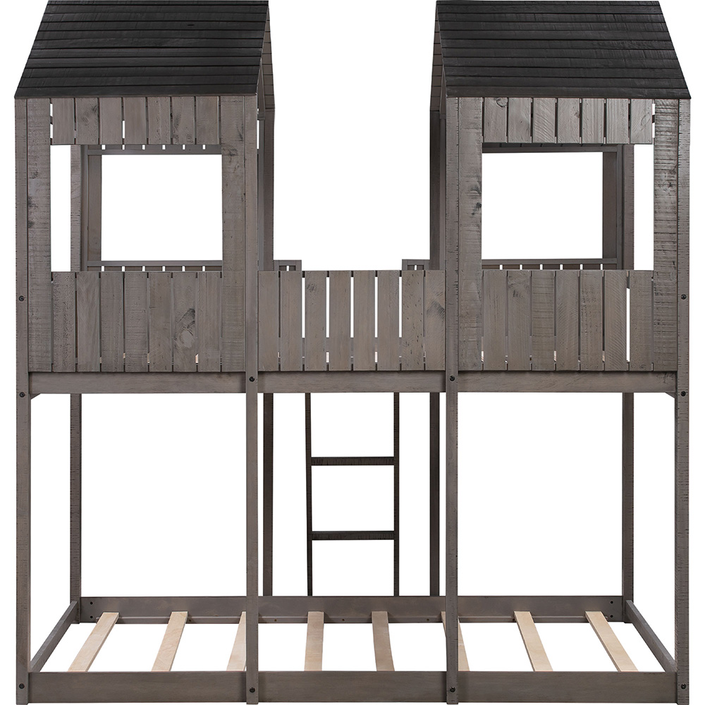 Full-Over-Full Size Bunk Bed Frame with Roof, and Wooden Slats Support, No Spring Box Required (Frame Only) - Antique Gray