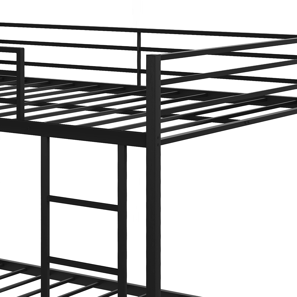 Full-Over-Full Size Bunk Bed Frame with Ladder, and Metal Slats Support, No Spring Box Required (Frame Only) - Black